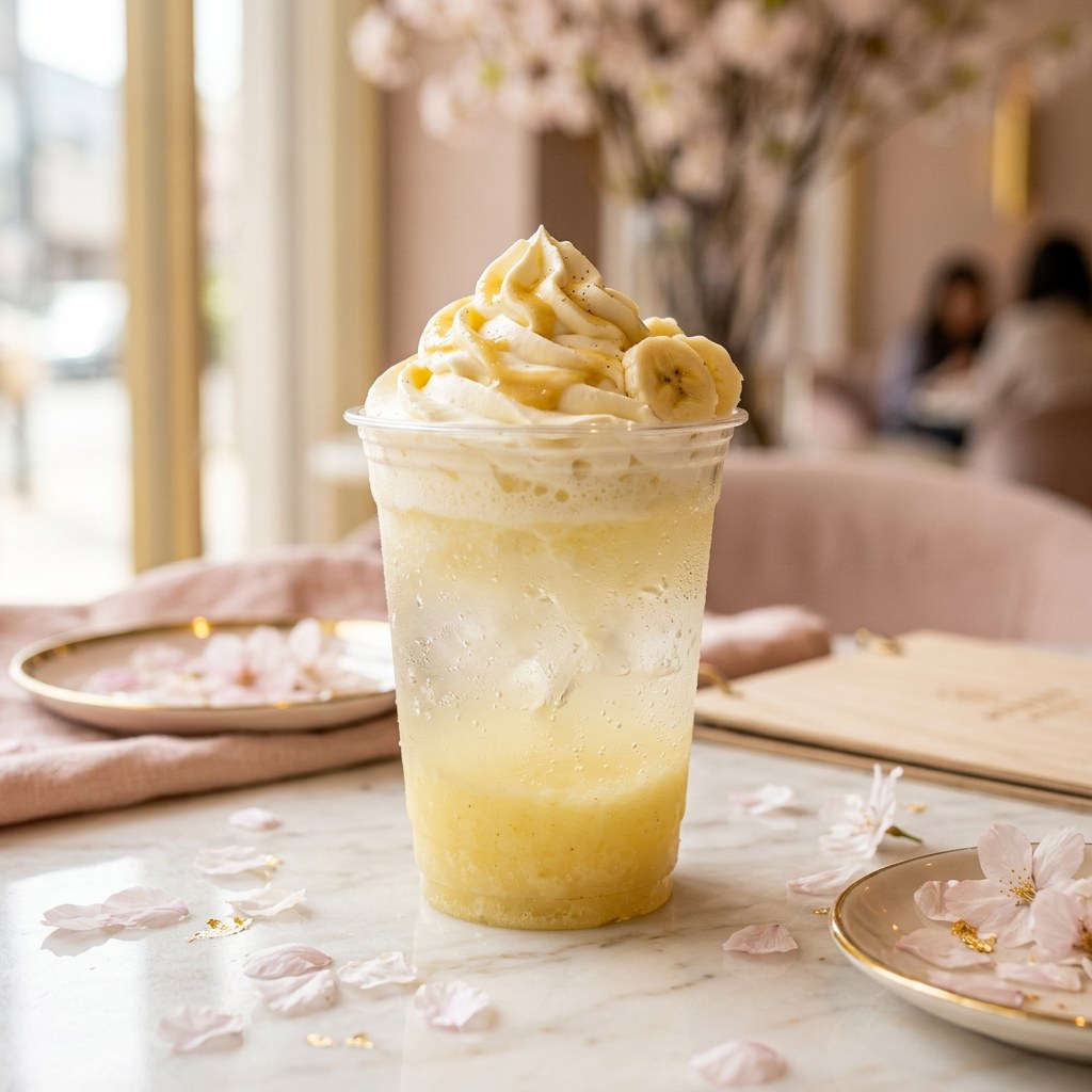 Banana Kitten — Cream soda, banana, coconut cream, and a touch of caramel.
