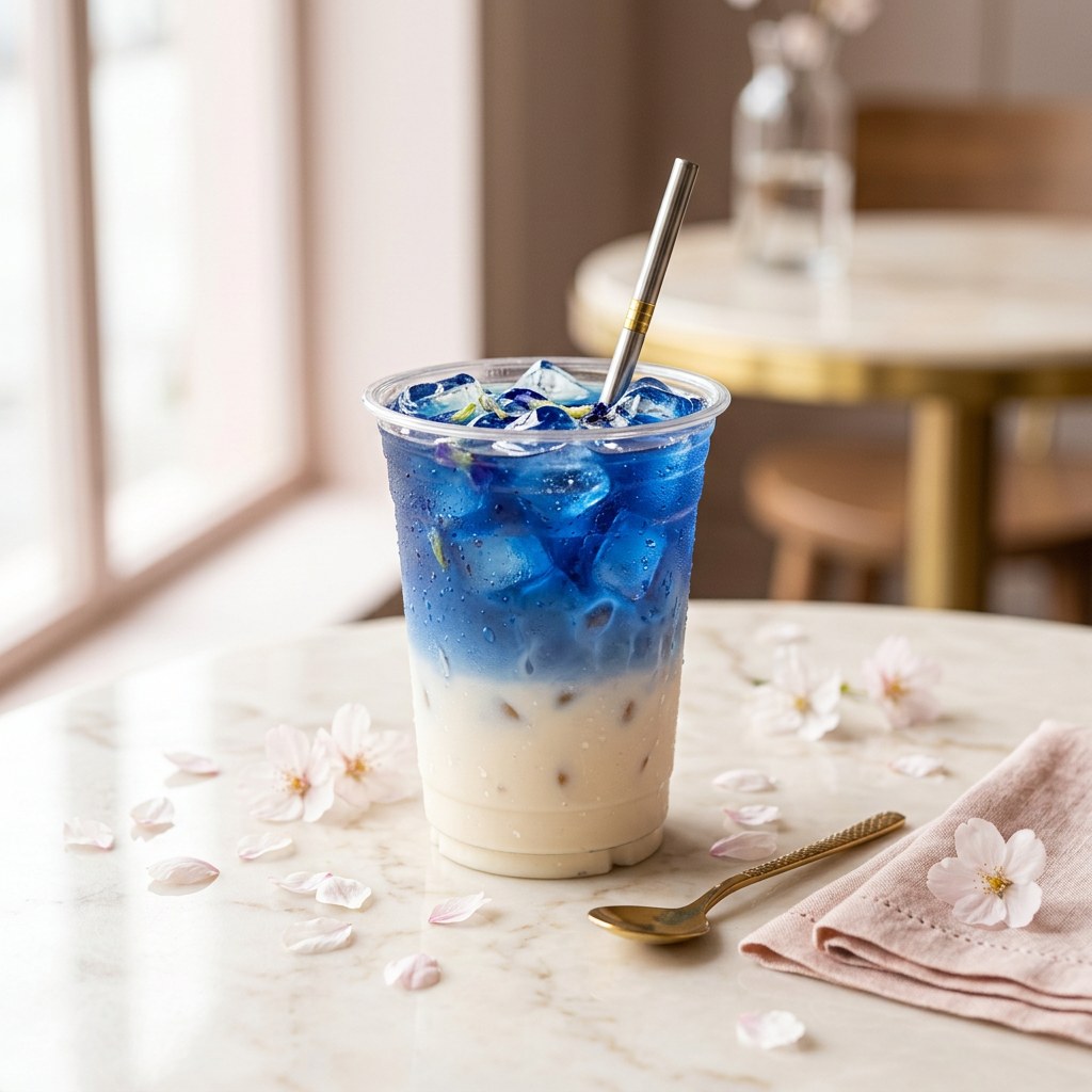 Blue Haven — Layered butterfly pea and coconut cream. A dreamy ocean in a clear cup.