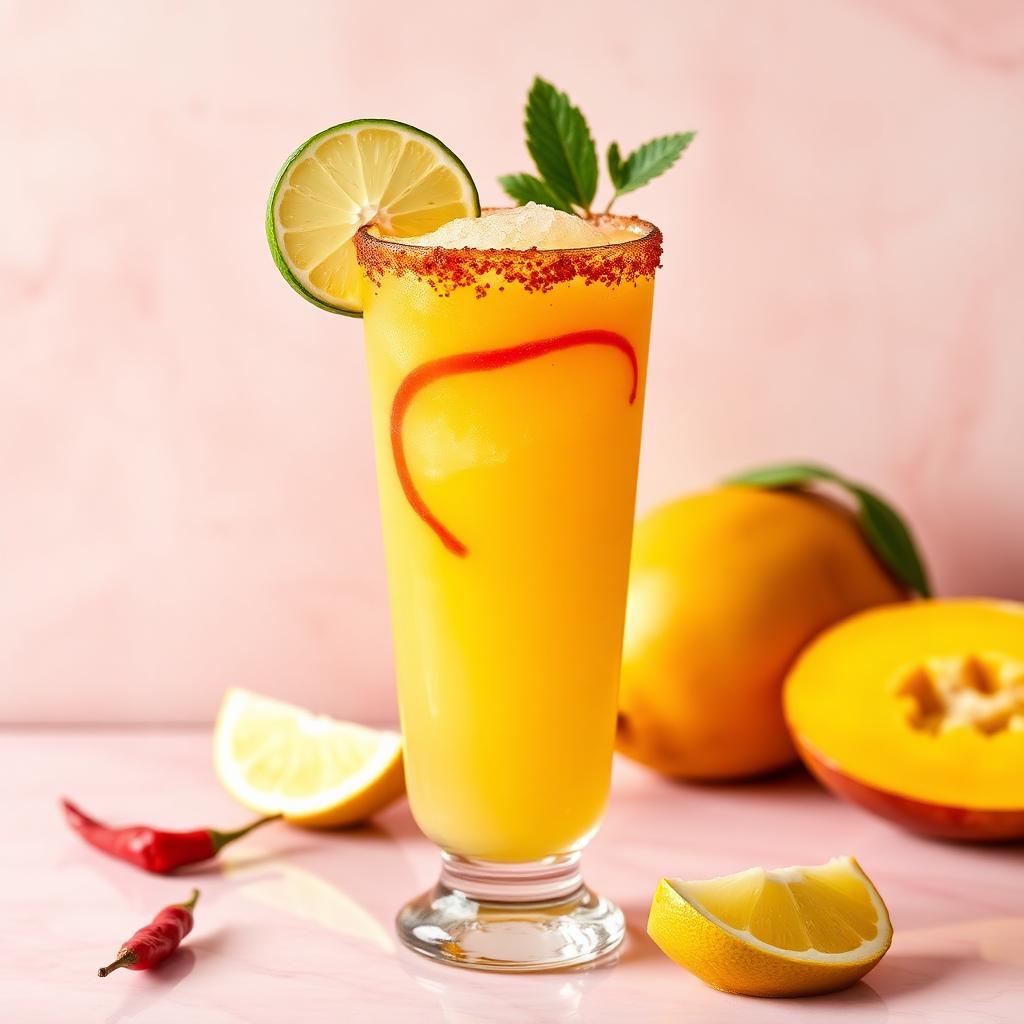 Fresh-shaken chamoyada lemonade with a Tajín rim