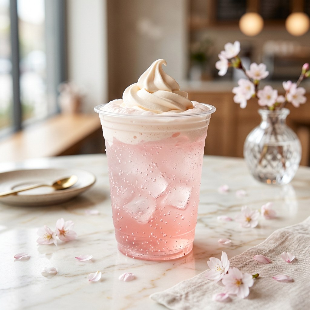 Cherry Blossom — Cream soda, cherry blossom syrup, vanilla, and coconut cream.