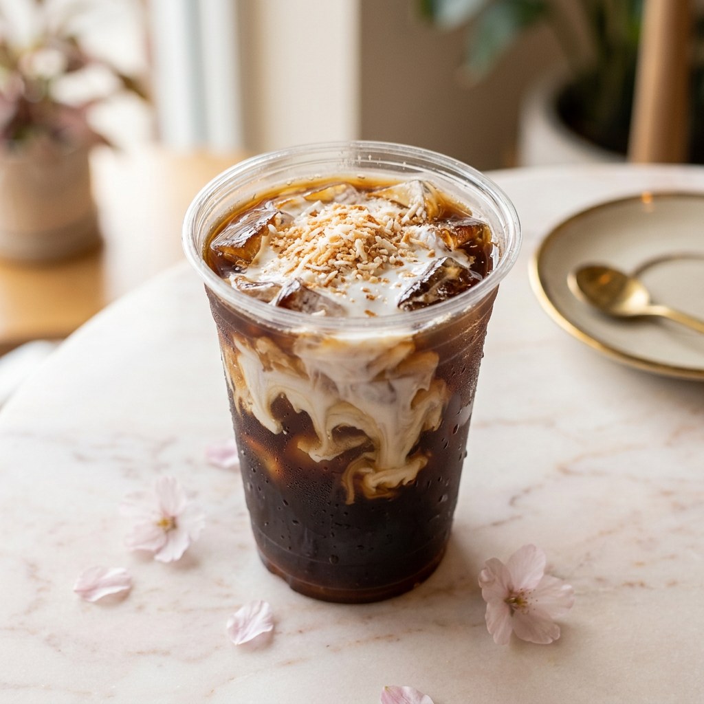 Coconut Cold Brew — Slow-steeped cold brew with house coconut cream. Smooth, tropical, and never bitter.
