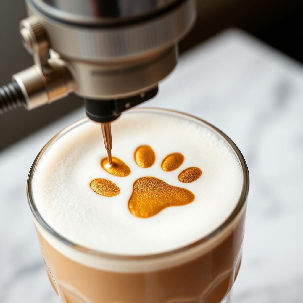 EveBot printing a gold paw print onto cold foam