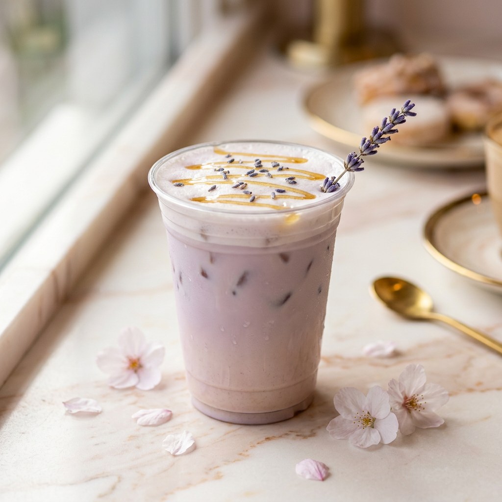 Lavender Honey Latte — Espresso, gentle lavender syrup, wildflower honey, and milk. Floral and calming. Iced or hot.