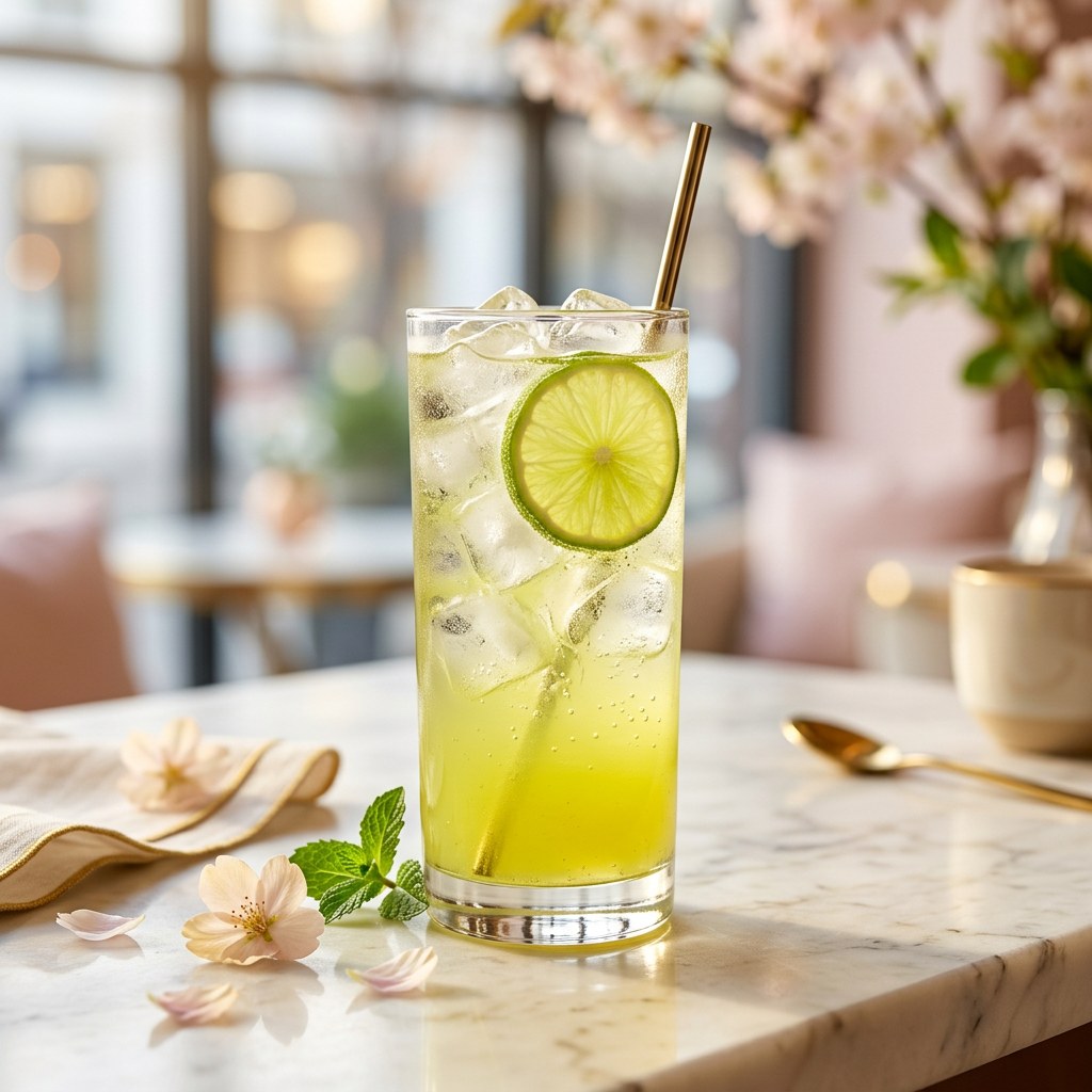 Lime Haze — Citrus energy elixir, lime, mint, and a chili-lime rim.