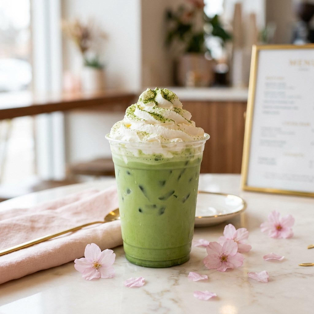 Mochi Matcha — Matcha latte with a chewy mochi-inspired sweet rice syrup. House signature.
