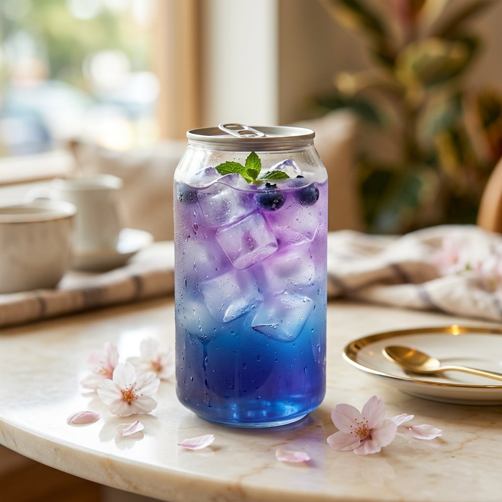Mochi Meow Signature — Butterfly pea lemonade, lychee, and strawberry — our house exclusive color-changing pour.