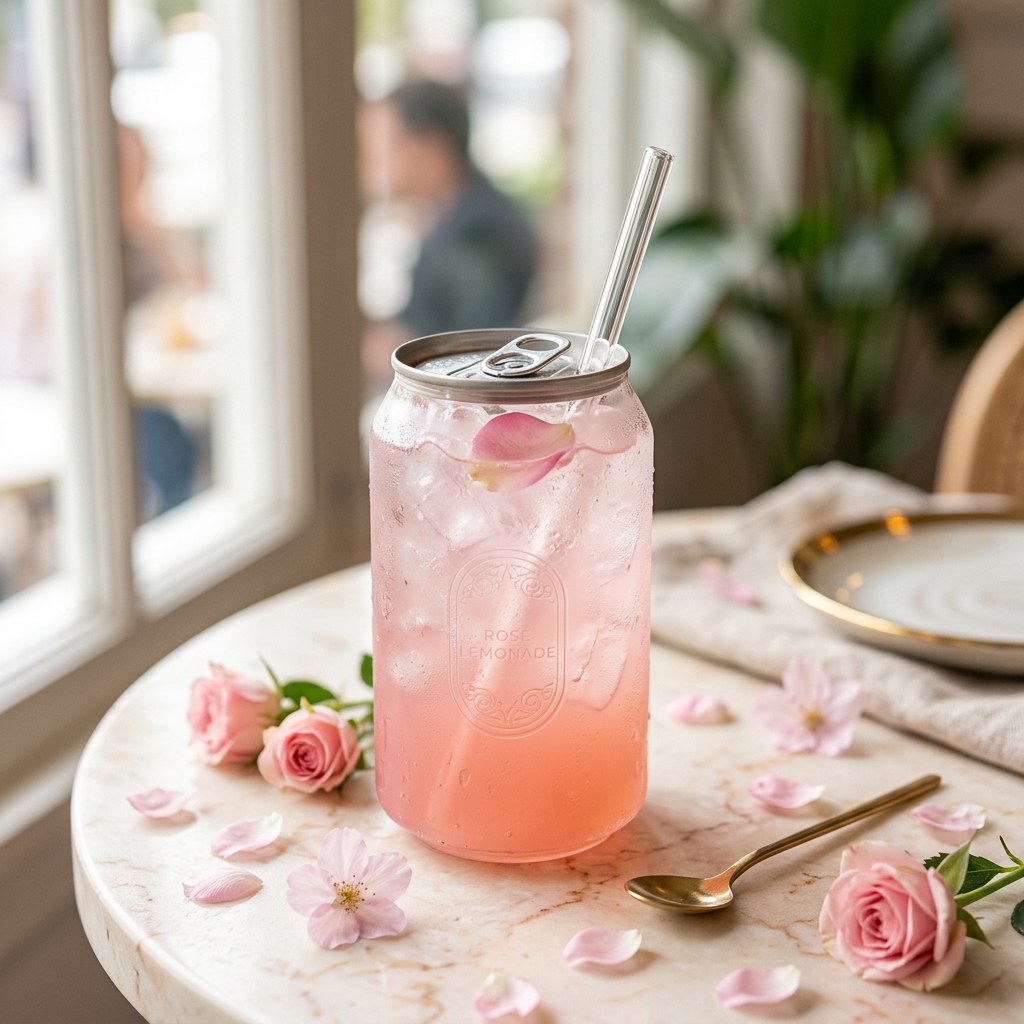 Rose Lemonade — Rose water, lemon, and a dried petal garnish. Soft and lovely.