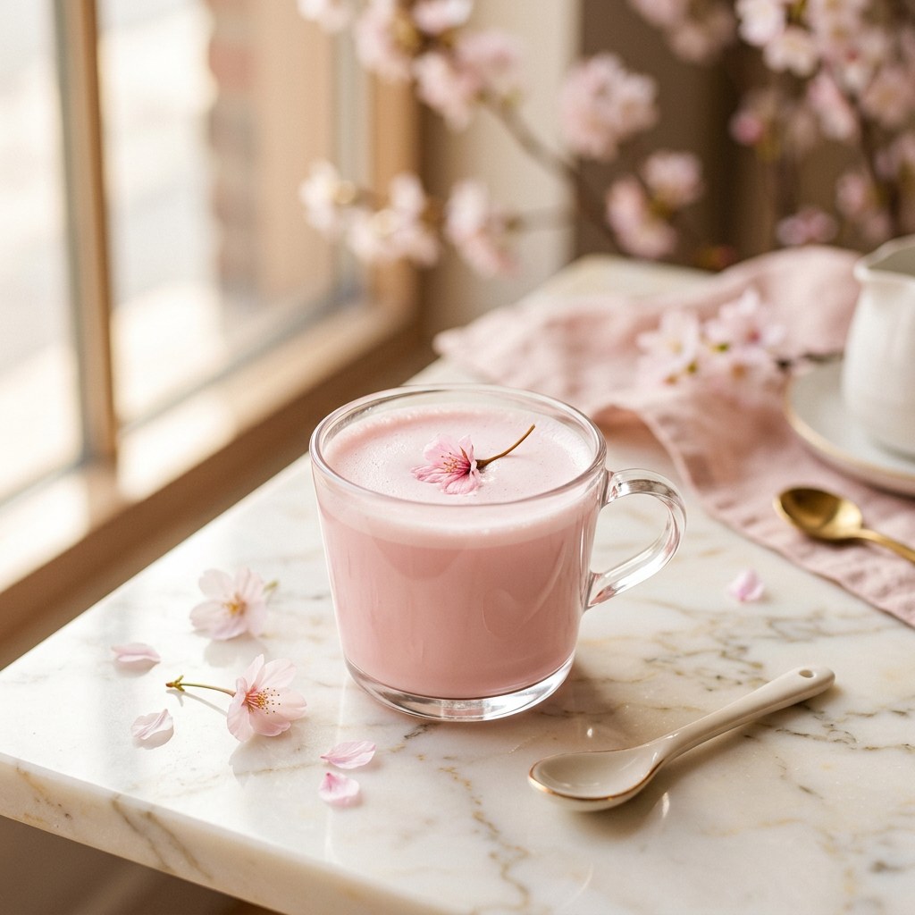 Sakura Sip — Rose lemonade with a butterfly pea swirl that shifts from pink to purple.
