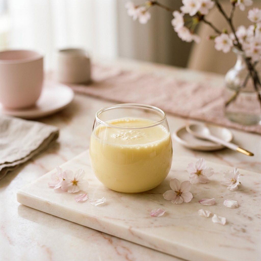 Sunny Bunny — Mango lemonade with orange popping boba and a sunshine gold shimmer.