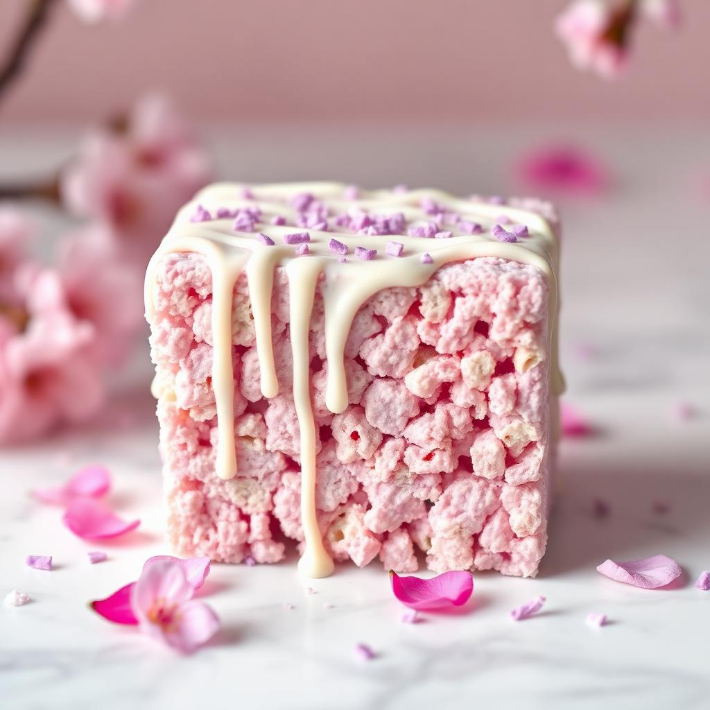 Ube Cloud rice krispy treat — Purple ube flavored base, white chocolate drizzle, purple sprinkles.